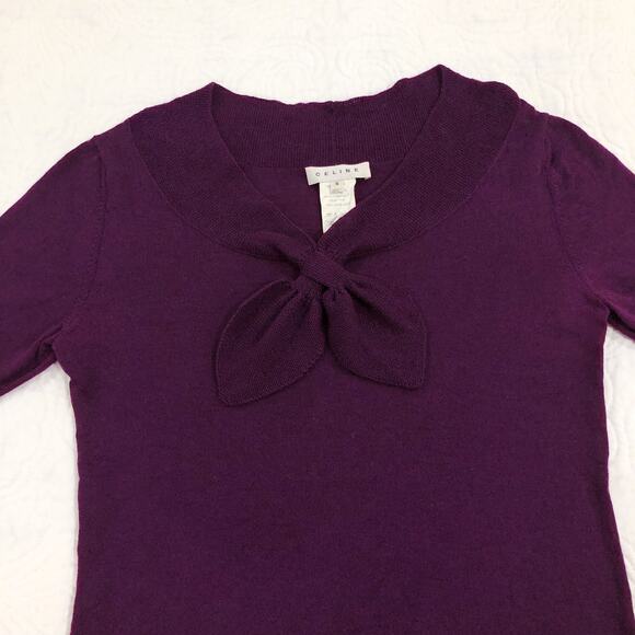 CELINE Purple Wool Front Tie Sweater Top - Picture 3 of 9